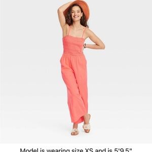 Women’s Mocked Linen Maxi Jumpsuit - Small - Coral Pink
